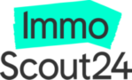 Das Bild zeigt das Logo von ImmoScout24. Es besteht aus einer Kombination von Text und grafischen Elementen, die das Branding der Immobilienplattform repräsentieren.
